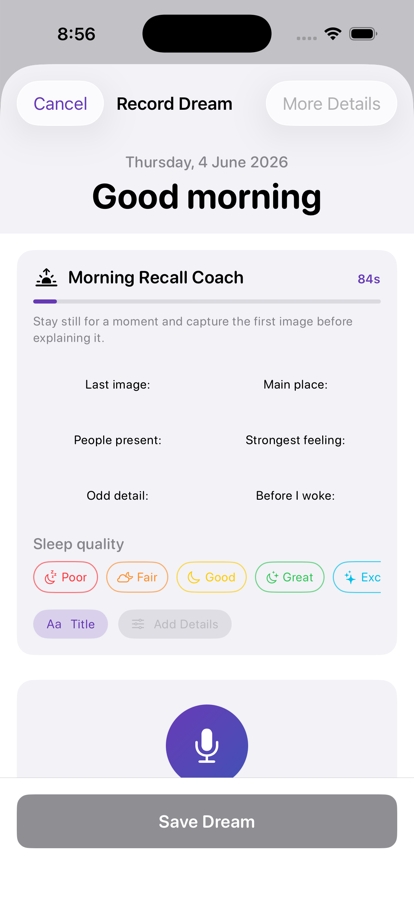 Dream Recall morning capture screen